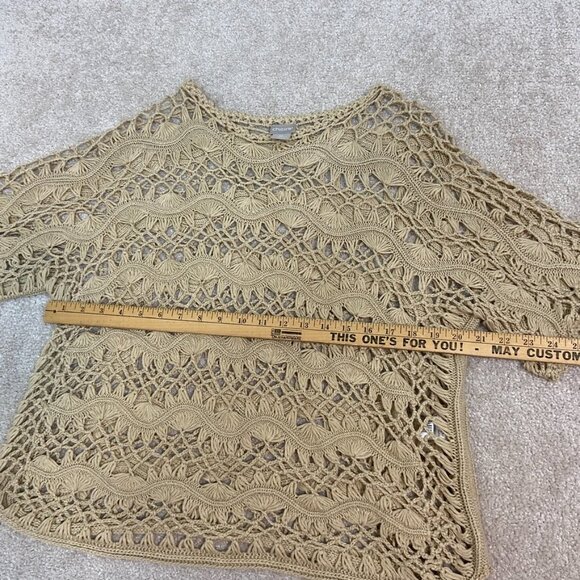 CHICO'S Beige Tan‎ Loose Knit Short Sleeve Boho Cottagecore Sweater Top Shirt 3P - Picture 6 of 7